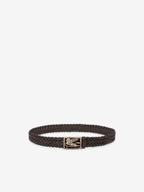 Etro woven leather belt with Pegaso buckle