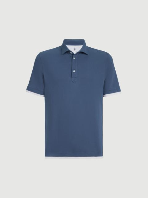 Brunello Cucinelli Cotton piqué shirt-style collar polo with faux-layering