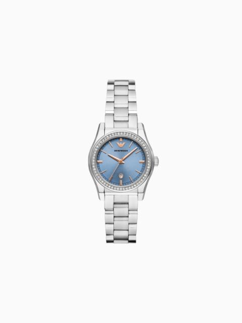 EMPORIO ARMANI THREE-HAND DATE STAINLESS STEEL WATCH