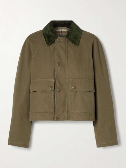 Burberry Corduroy-trimmed cotton-twill jacket Green