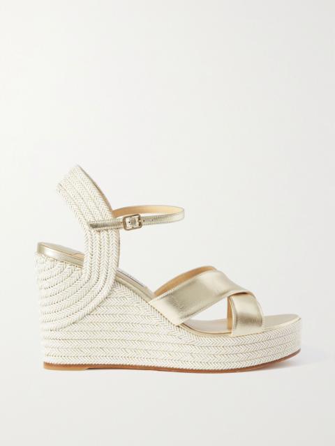 JIMMY CHOO Dellena 100 metallic leather espadrille wedge sandals Beige