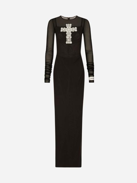 Dolce & Gabbana Long tulle dress with rhinestone cross embellishment
