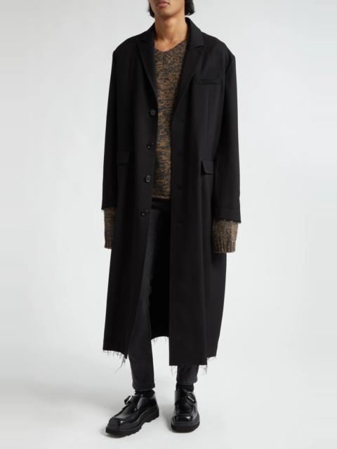 Fray Hem Longline Wool Coat