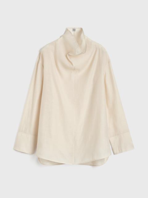 Funnel-neck organza blouse ecru