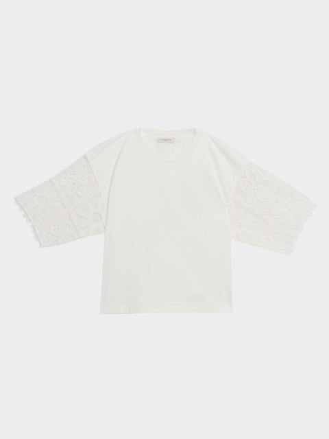 Lafayette 148 New York Embroidered-Sleeve Boxy Cotton Top