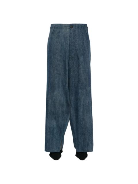 layered wide-leg cotton trousers