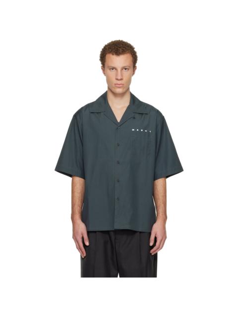 Marni Gray Hidden Logo Organic Poplin Bowling Shirt