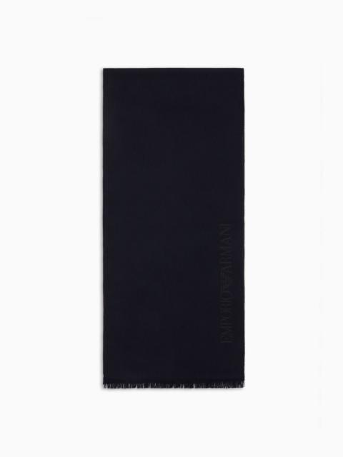 EMPORIO ARMANI Wool scarf with jacquard logo lettering