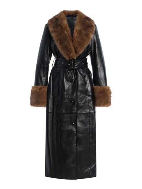 STAND STUDIO Estella Faux Shearling-Trimmed Vegan Leather Coat black
