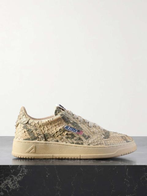 Super Vintage distressed snake-effect leather sneakers Snake print