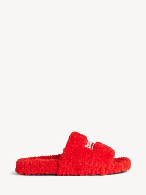 BALENCIAGA Men's Furry Slide Sandal in Pop Orange/white/red