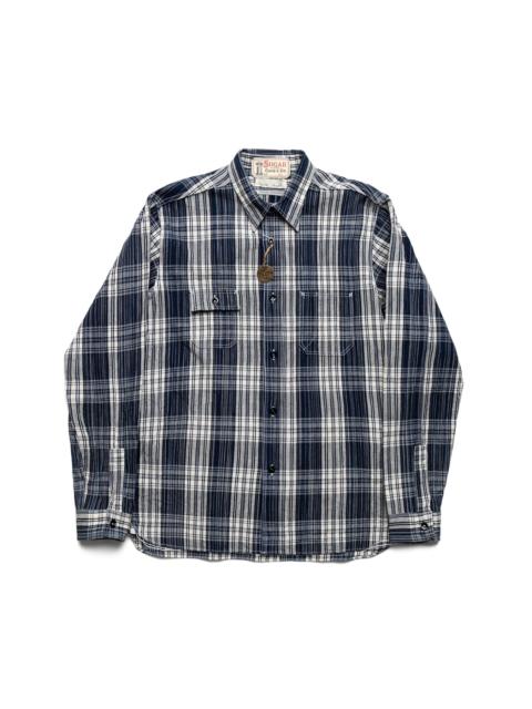 SUGAR CANE 6oz. Indigo Check Work Shirt