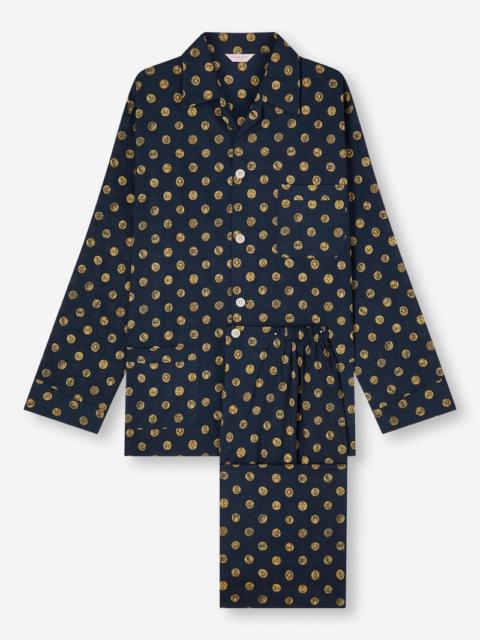 Derek Rose Men's Classic Fit Pajamas Ledbury 78 Cotton Batiste Navy