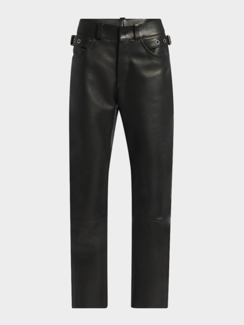 TOM FORD Leather Buckle Straight-Leg Biker Pants