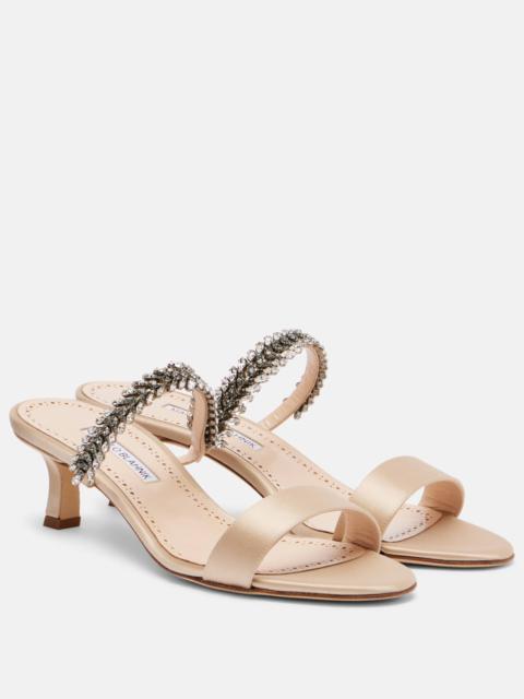 Manolo Blahnik Kifasan embellished satin mules