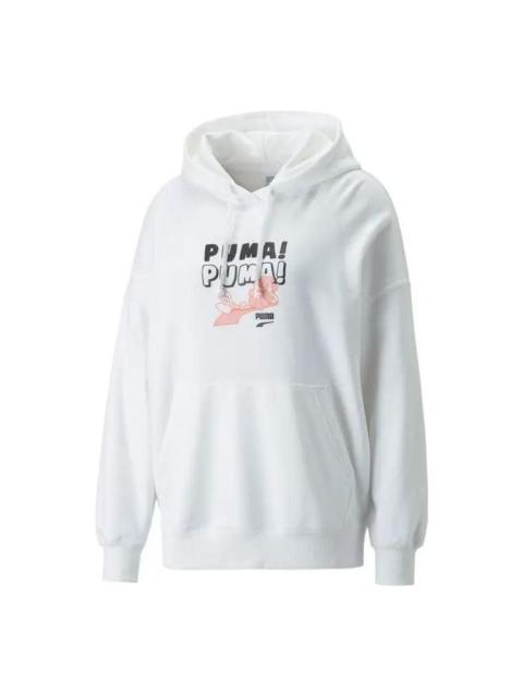 PUMA (WMNS) PUMA Downtown Oversized Graphic Hoodie 'White' 537633-02