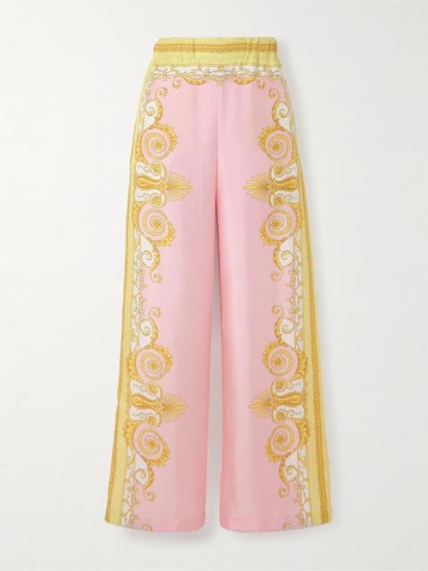 VERSACE Printed Silk-twill Wide-leg Pants