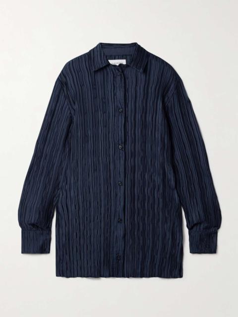 16ARLINGTON Marley satin-plissé shirt Navy