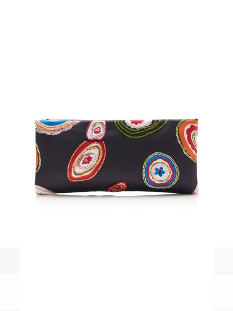 STAUD Muse Beaded Satin-Leather Clutch