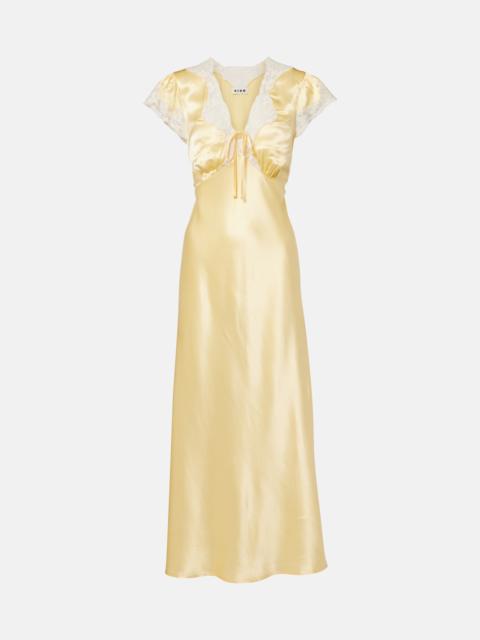 RIXO Lace-trimmed satin midi dress