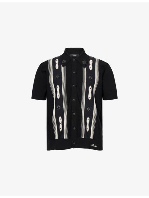 AMIRI Stud Stripe Short-Sleeves Wool-Blend Shirt