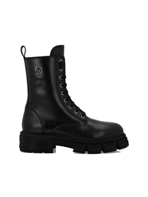 PHILIPP PLEIN Hexagon-logo leather boots