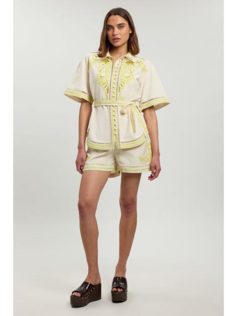 KAREN MILLEN Linen Blend Beaded Embroidery Shirt Co ord