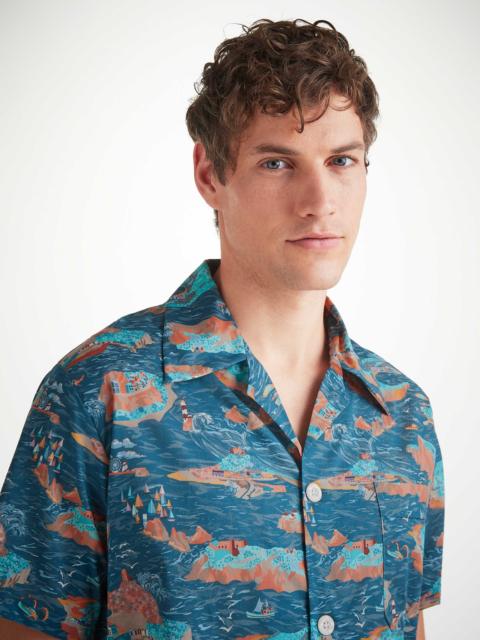 Derek Rose Men's Short Pajamas Cotton Batiste Multi Fisherman Print