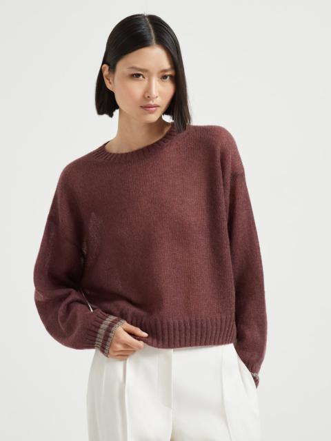 Mohair and wool sweater with sparkling striped cuffs