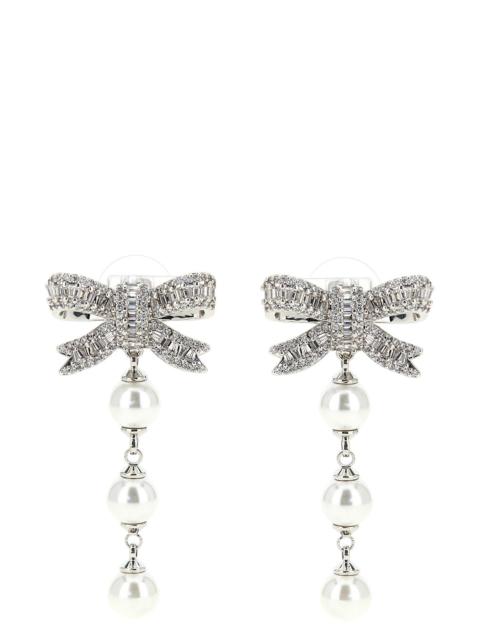 self-portrait 'Crystal Bow Pearl Droplet' Earrings