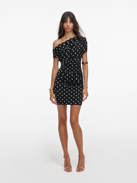 self-portrait Polka Dot Draped Knit Mini Dress