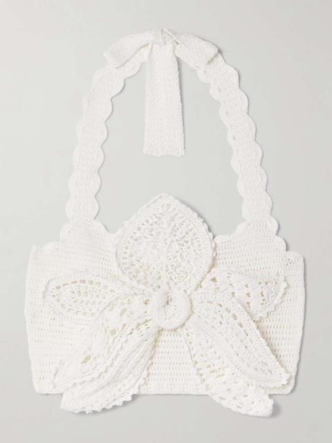 Oscar de la Renta Mia cropped appliquéd crocheted organic cotton halterneck top White