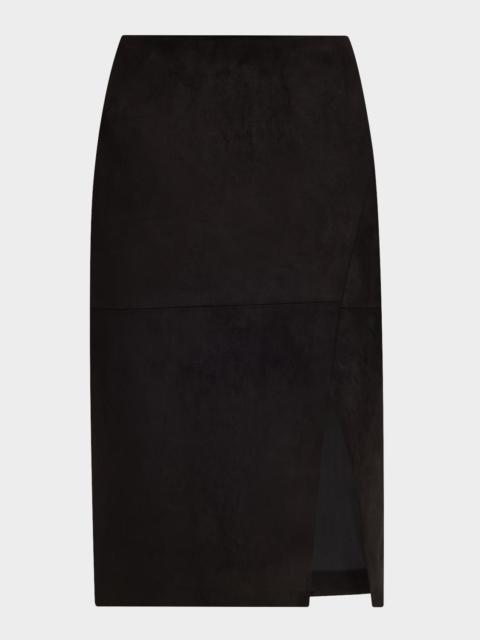 Alice + Olivia Siobhan Suede Front Slit Wrap Midi Skirt