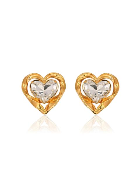 Oscar de la Renta Large Heart Stone Earrings clear