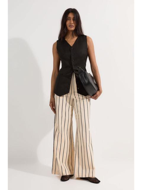 KAREN MILLEN Cotton Stripe Belted Woven Trouser