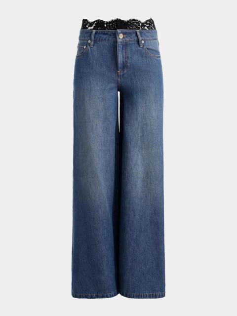 Alice + Olivia Ian Lace Waistband Wide-Leg Jeans