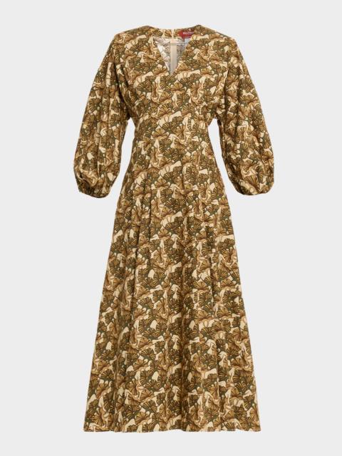 Max Mara Studio Astice Pleated Abstract-Print Cotton Midi Dress
