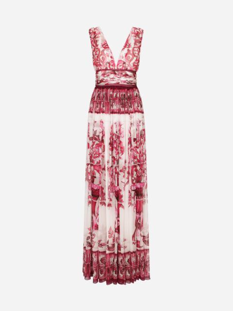 Dolce & Gabbana Long Majolica-print chiffon dress