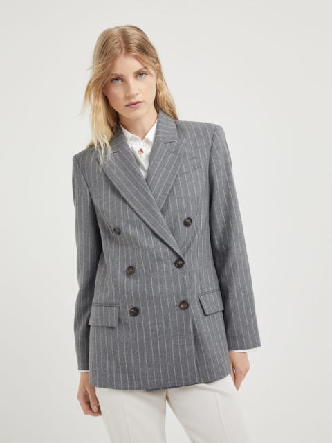 Virgin wool mouliné chalk stripe blazer with monili