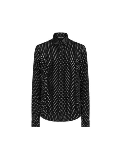 TOM FORD POLKA DOT SILK CREPE DE CHINE SHIRT WITH PLISSE PLASTRON