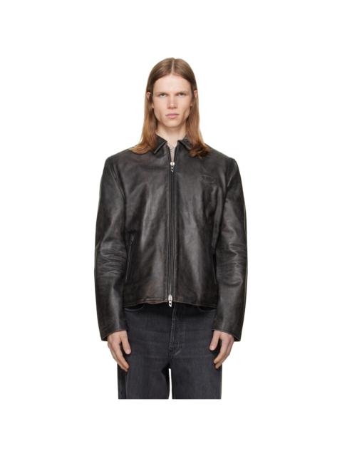 Diesel Brown Treated Leather Coach Jacket