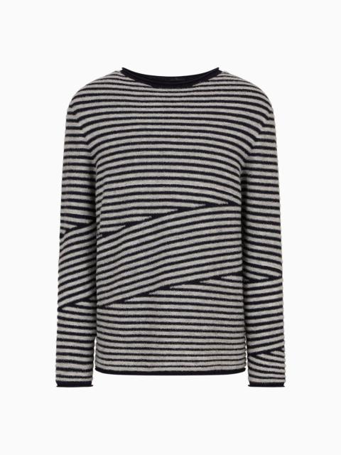 GIORGIO ARMANI Crew-neck jumper in virgin wool, cashmere and bouclé silk