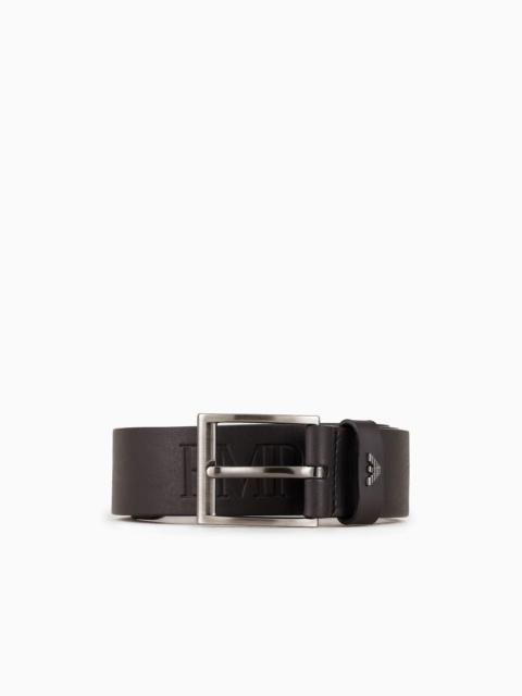 EMPORIO ARMANI Tumbled-leather belt with oversized logo lettering