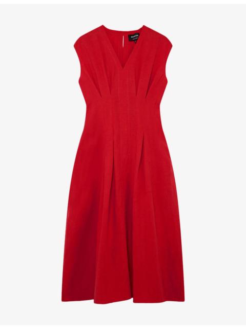 WHISTLES V-Neck Linen-Blend Midi Dress