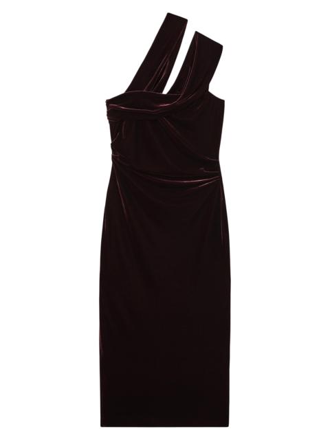 REISS Women's Dalia Asymmetric-Neck Velvet Midi-Dress - Burgundy