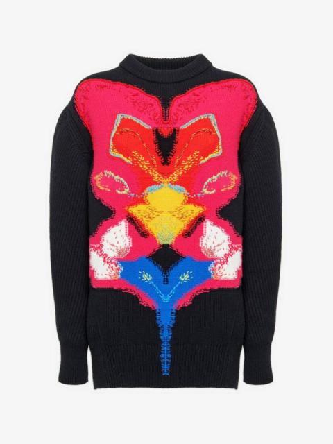 Alexander McQueen Women's Orchid Intarsia Oversized Jumper in Black/red/yellow