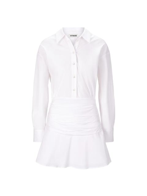 STAUD Women's Indya Pleated-Waist Stretch-Cotton Minidress - White