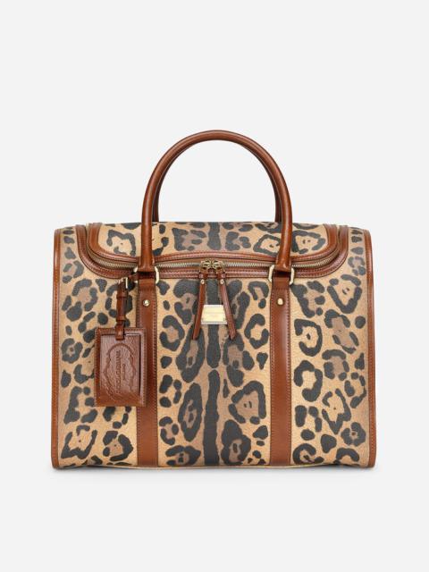 Dolce & Gabbana Small pet carrier bag in leopard-print Crespo with branded plate