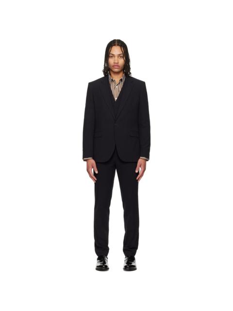 HUGO Black Three-Piece Extra-Slim-Fit Stretch-Cotton Seersucker Suit