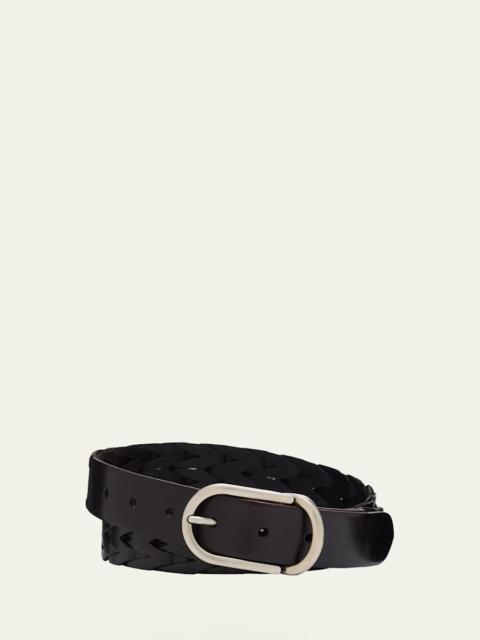 Brunello Cucinelli Men's Braided Smooth Calfskin Round-Buckle Belt